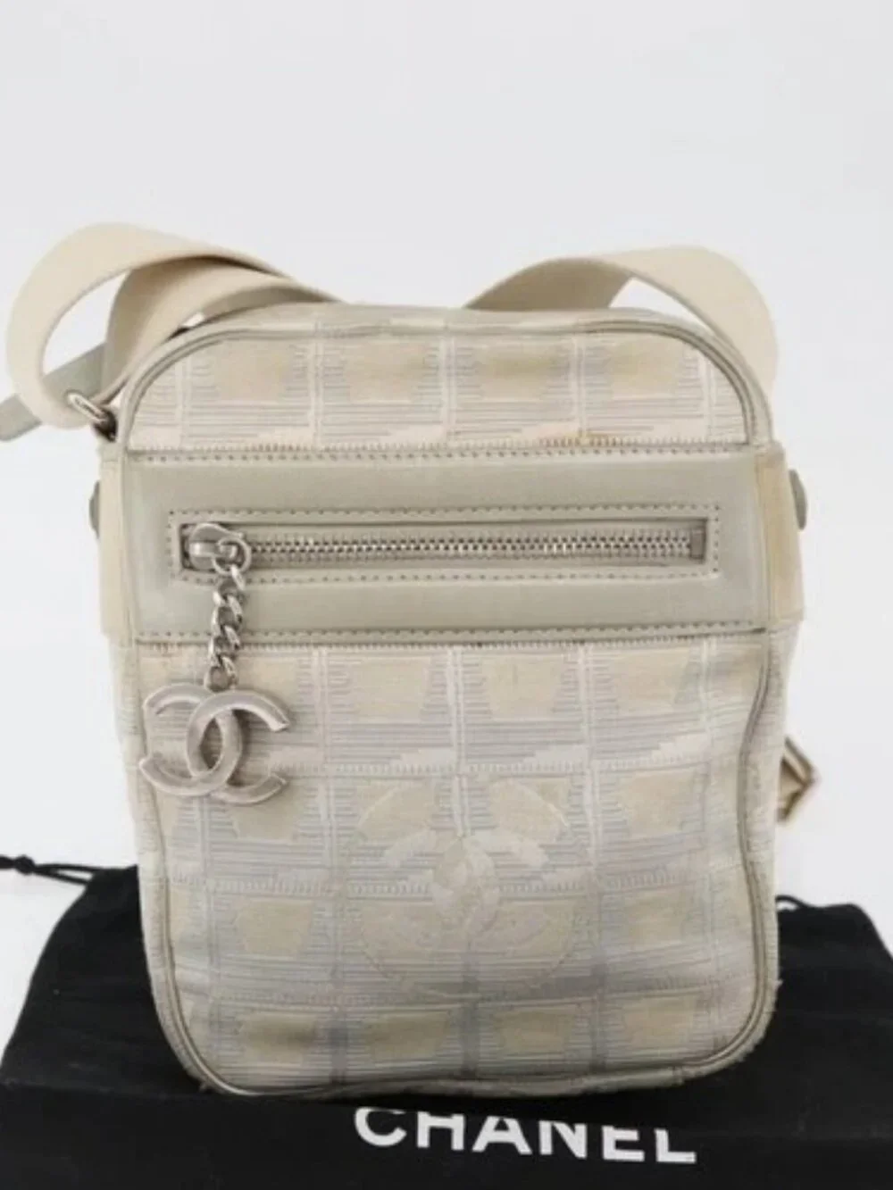 CHANEL New Travel line Shoulder Bag Nylon Beige CC Auth ka3980A